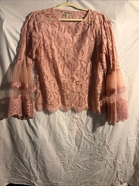Say What? Dusty Rose Lace Bell-Sleeve Blouse